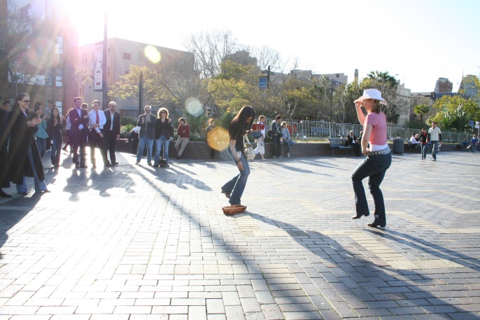 Busking at Circular Quay has been tried in many forms – dance, music, oratory..