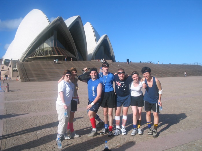 Aerobics Oz-Style on the Opera House steps – and yes, security did appear and move them on.